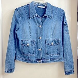 Jean Jacket by St John’s Bay - light blue denim material, silver buttons, size L